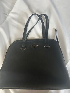 kate spade black leather dome satchel with gold logo